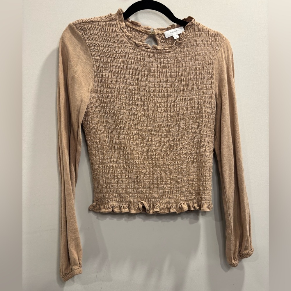 Hailey & Co Linen Smocked Long Sleeve Top Size Large